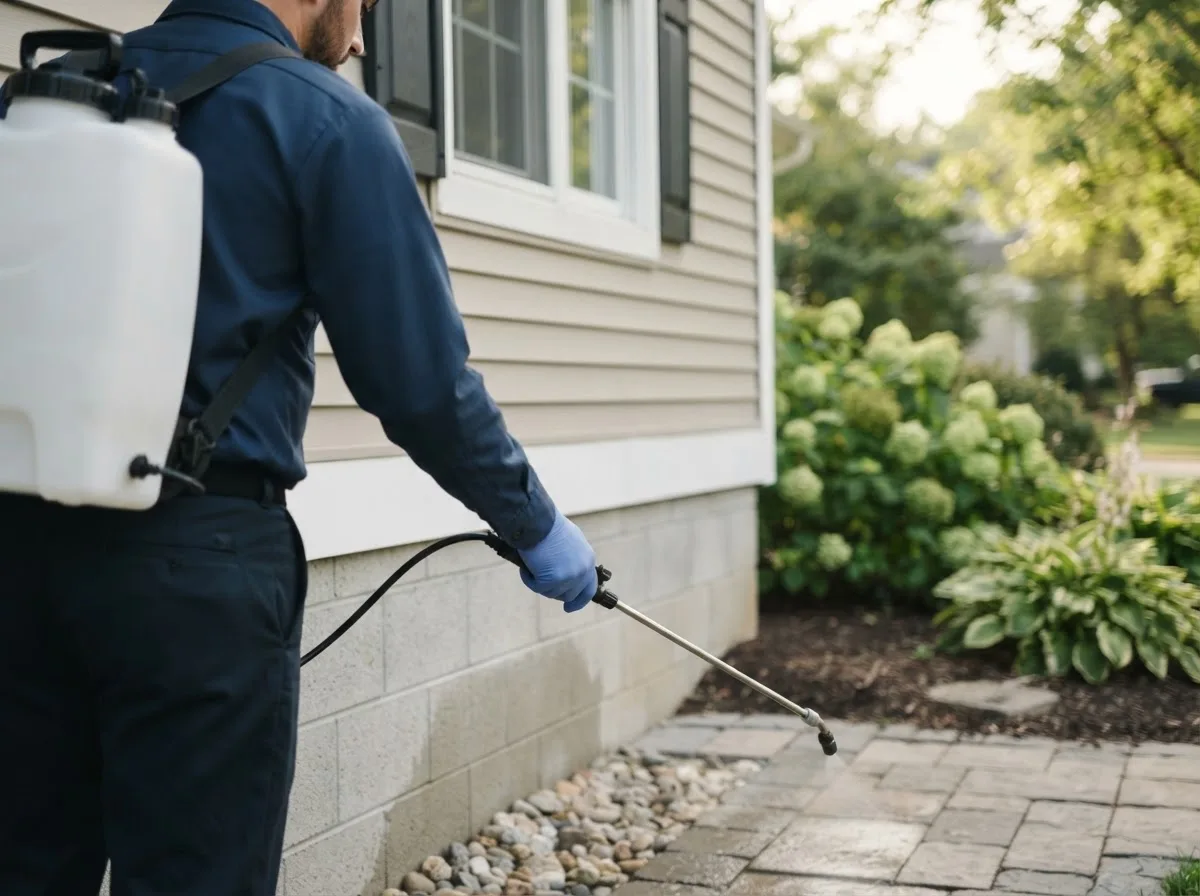 Pest control technician inspecting a home in Fort Supply, OK